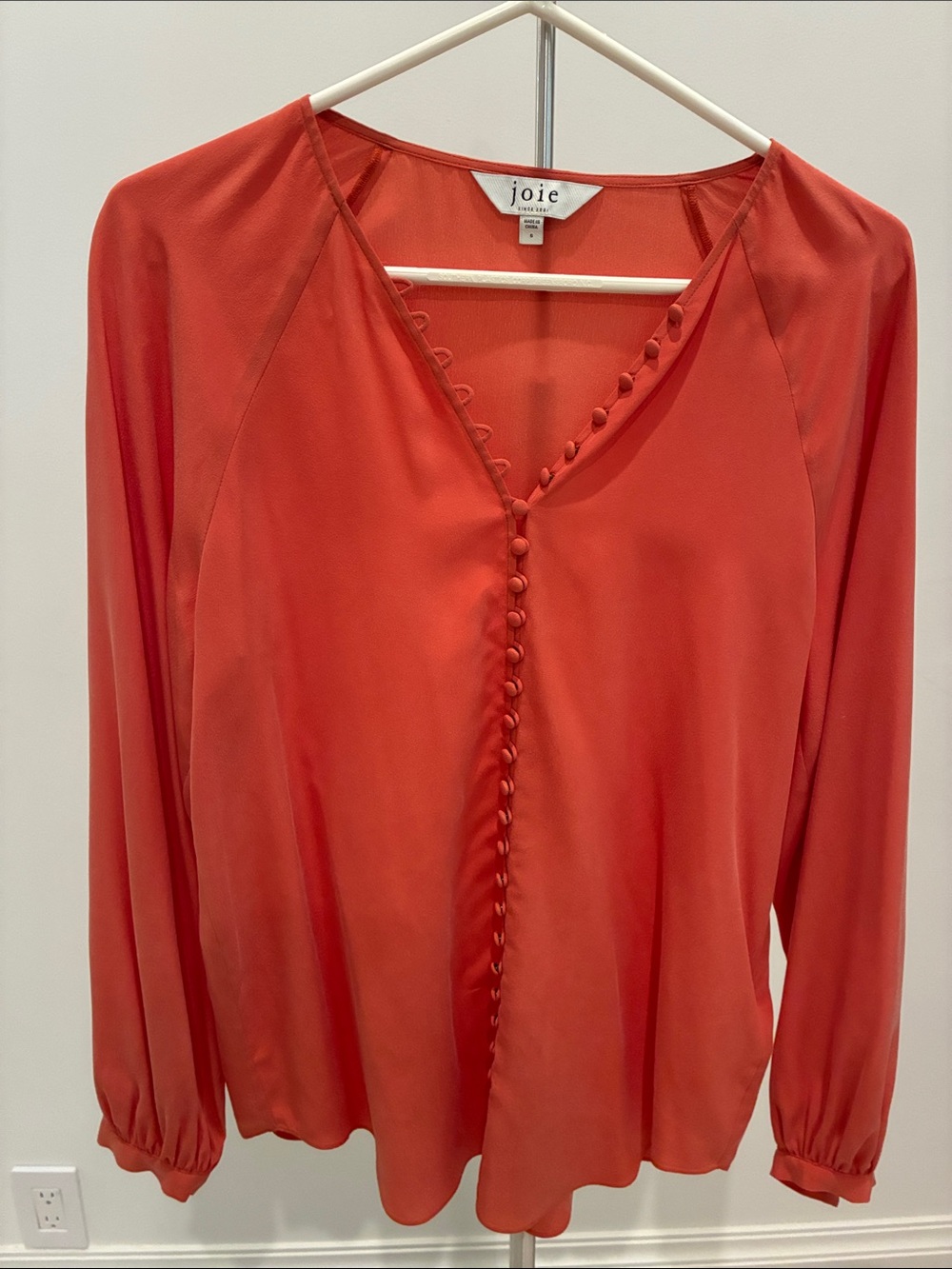 Joie Burnt Coral Button-Front V-Neck Blouse